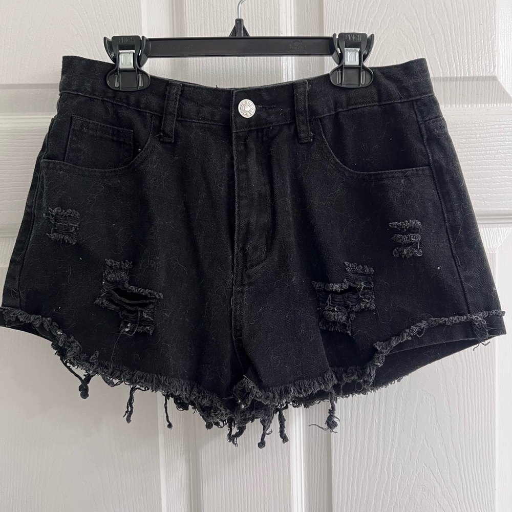 Distressed denim shorts